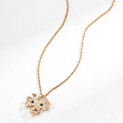 Leaf Design Zircon Pendant Necklace