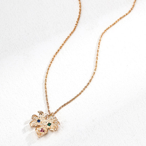 Leaf Design Zircon Pendant Necklace