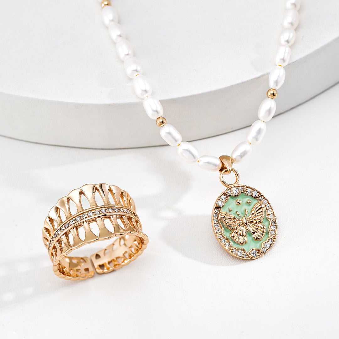 自然珍珠四葉草吊墜頸鍊 | S925純銀