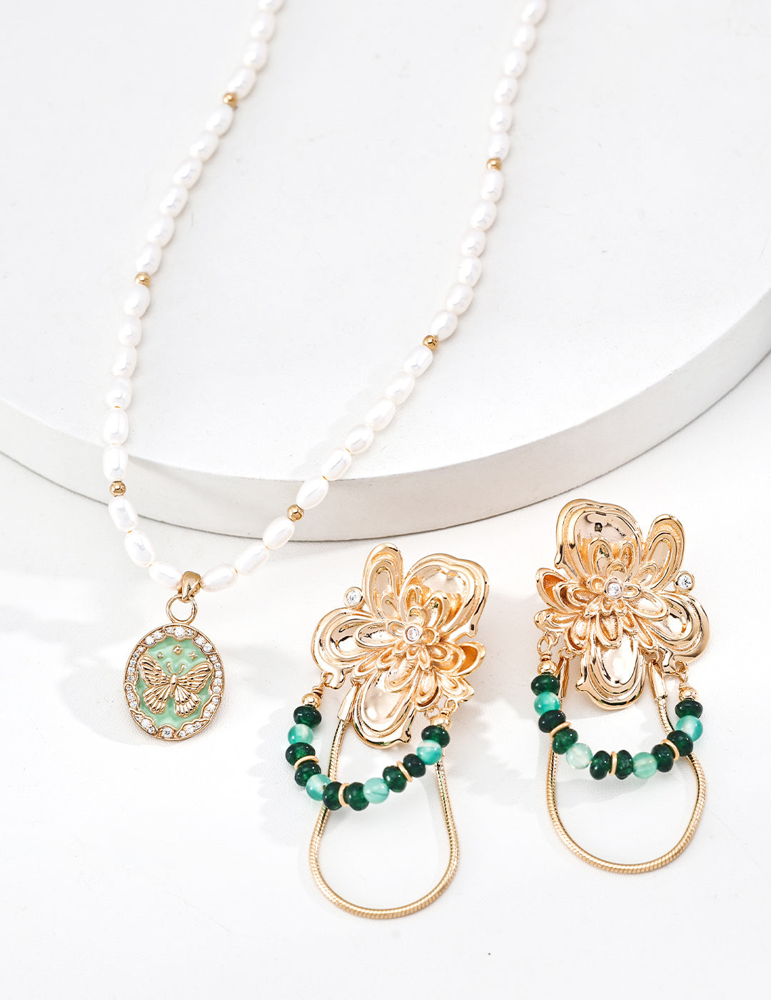 自然珍珠四葉草吊墜頸鍊 | S925純銀