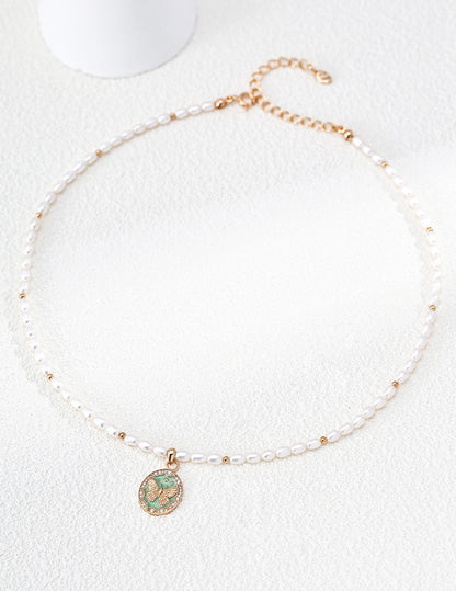 自然珍珠四葉草吊墜頸鍊 | S925純銀