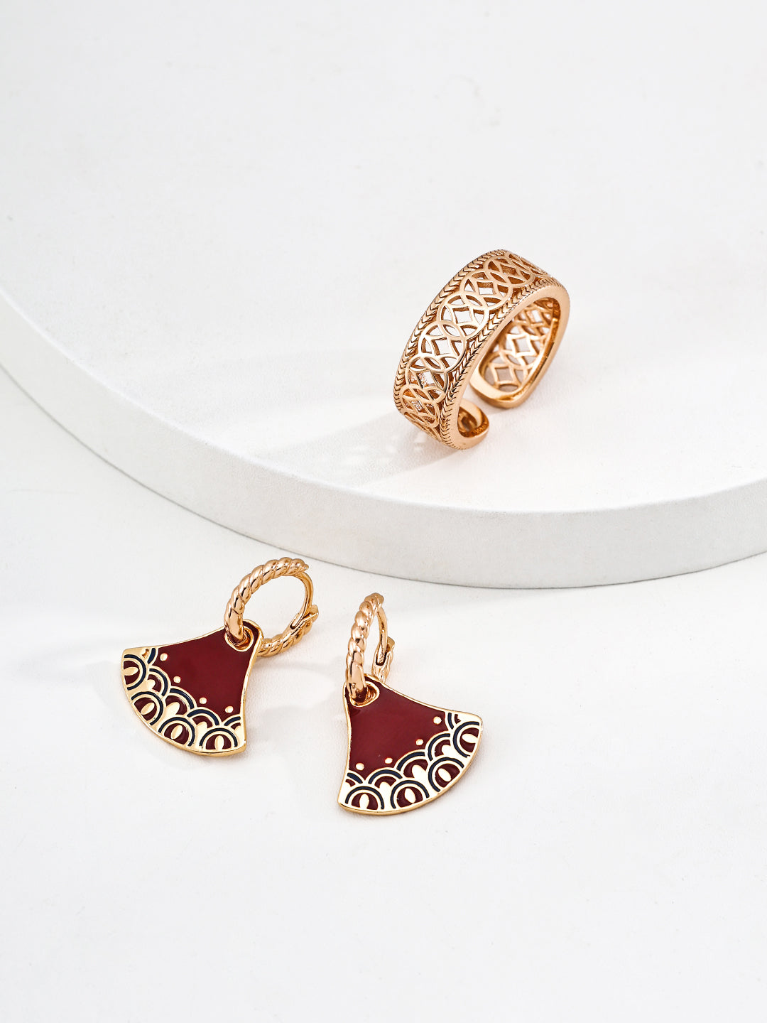 Chinese Vintage Fan Style Earrings | S925 Silver Gold Design