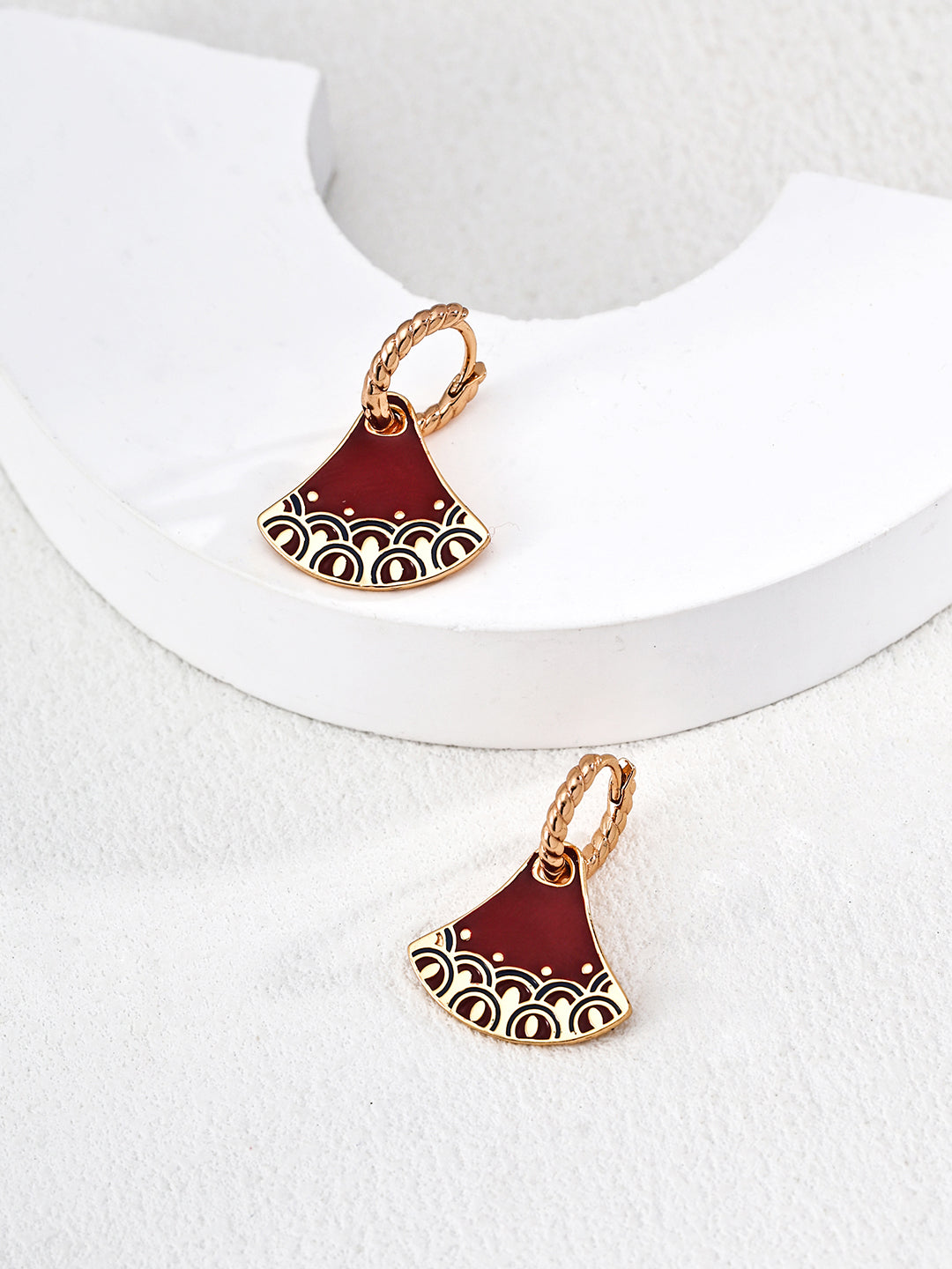 Chinese Vintage Fan Style Earrings | S925 Silver Gold Design