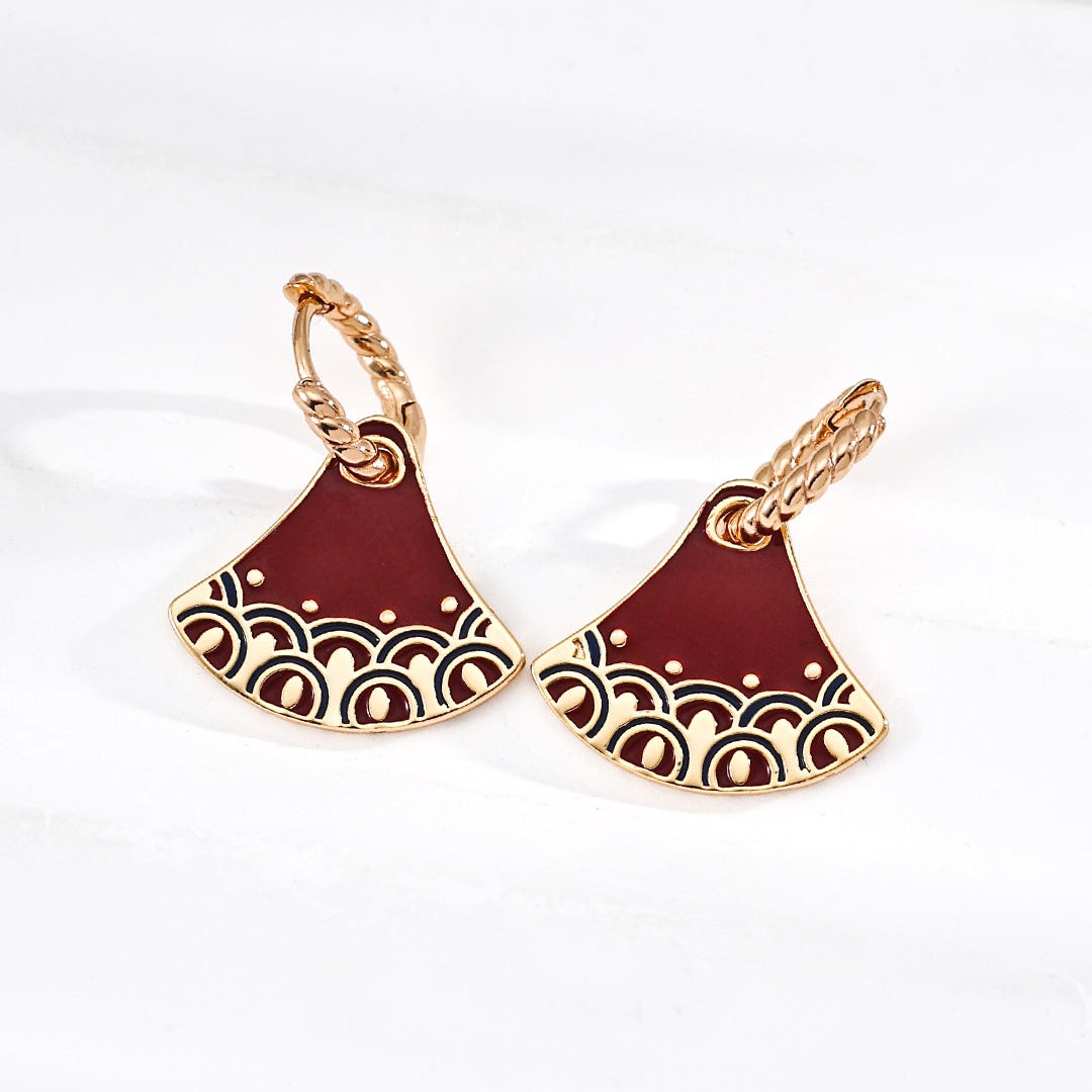 Chinese Vintage Fan Style Earrings | S925 Silver Gold Design