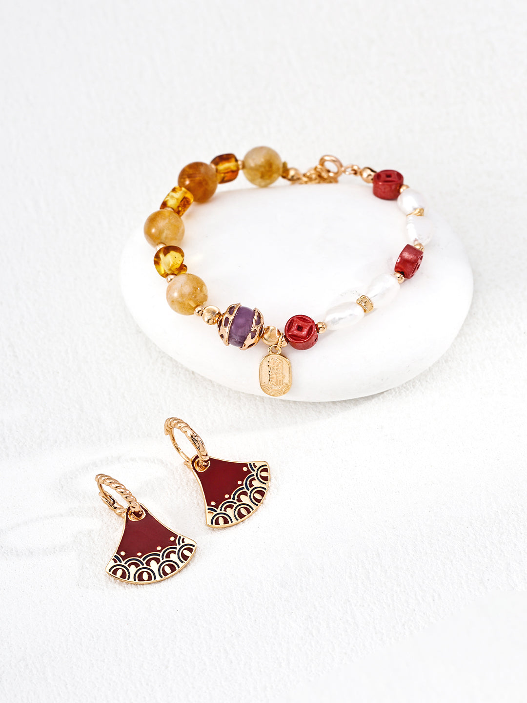 Chinese Vintage Fan Style Earrings | S925 Silver Gold Design