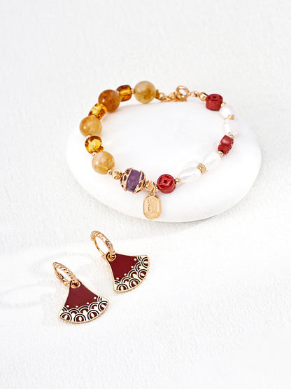 Chinese Vintage Fan Style Earrings | S925 Silver Gold Design