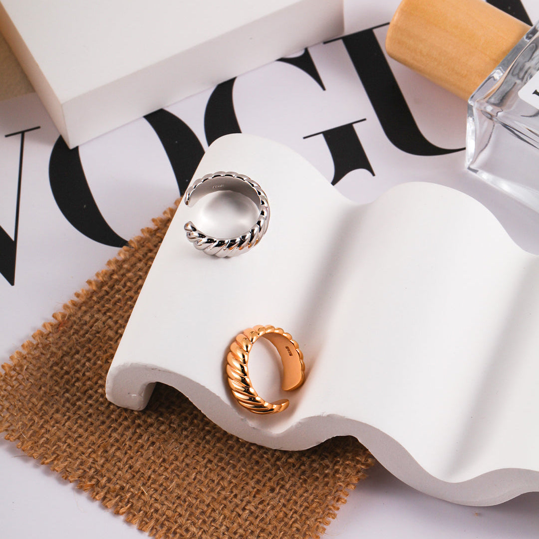 齒輪系列開口戒指（可調節） | S925純銀金色與銀色