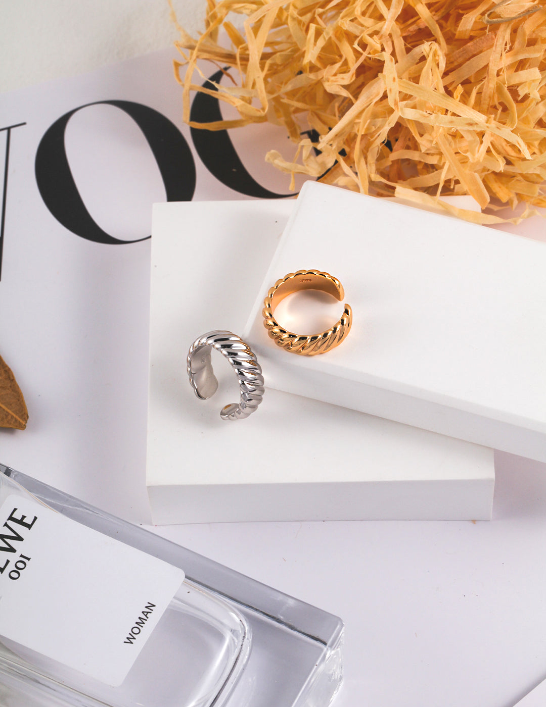 齒輪系列開口戒指（可調節） | S925純銀金色與銀色