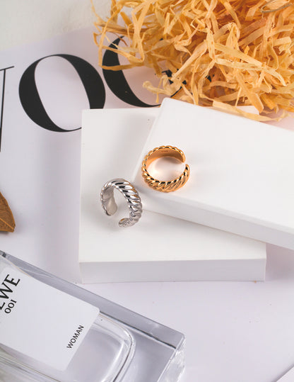 齒輪系列開口戒指（可調節） | S925純銀金色與銀色