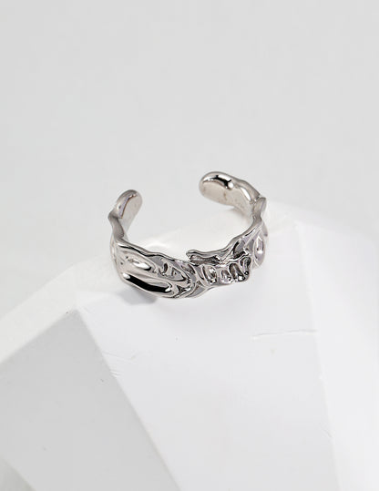 Textured Abstract Earrings & Adjustable Ring | S925 Silver Design