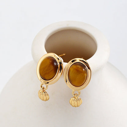 Minimalist Tiger Eye Earrings | S925 Silver Gold