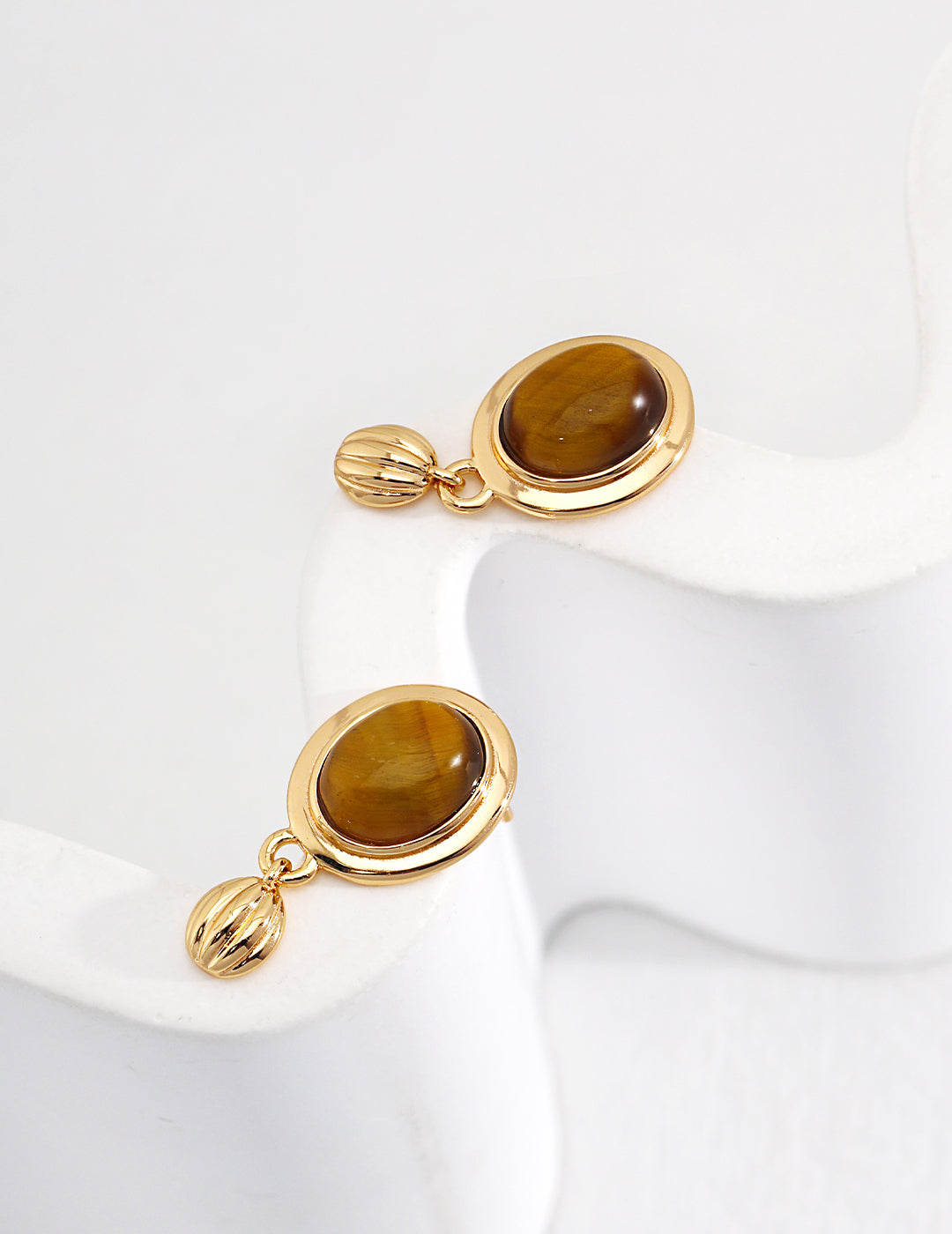 Minimalist Tiger Eye Earrings | S925 Silver Gold