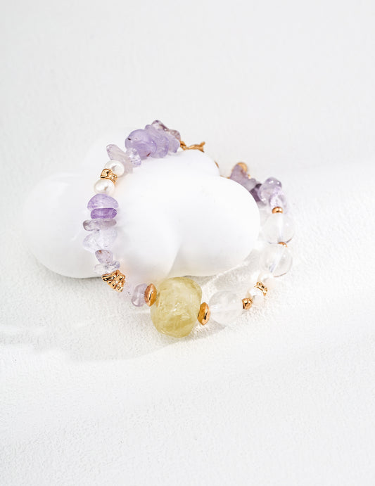 Moonlit Treasure 彩晶花園手鏈 – S925銀搭配黃水晶、紫水晶與白水晶