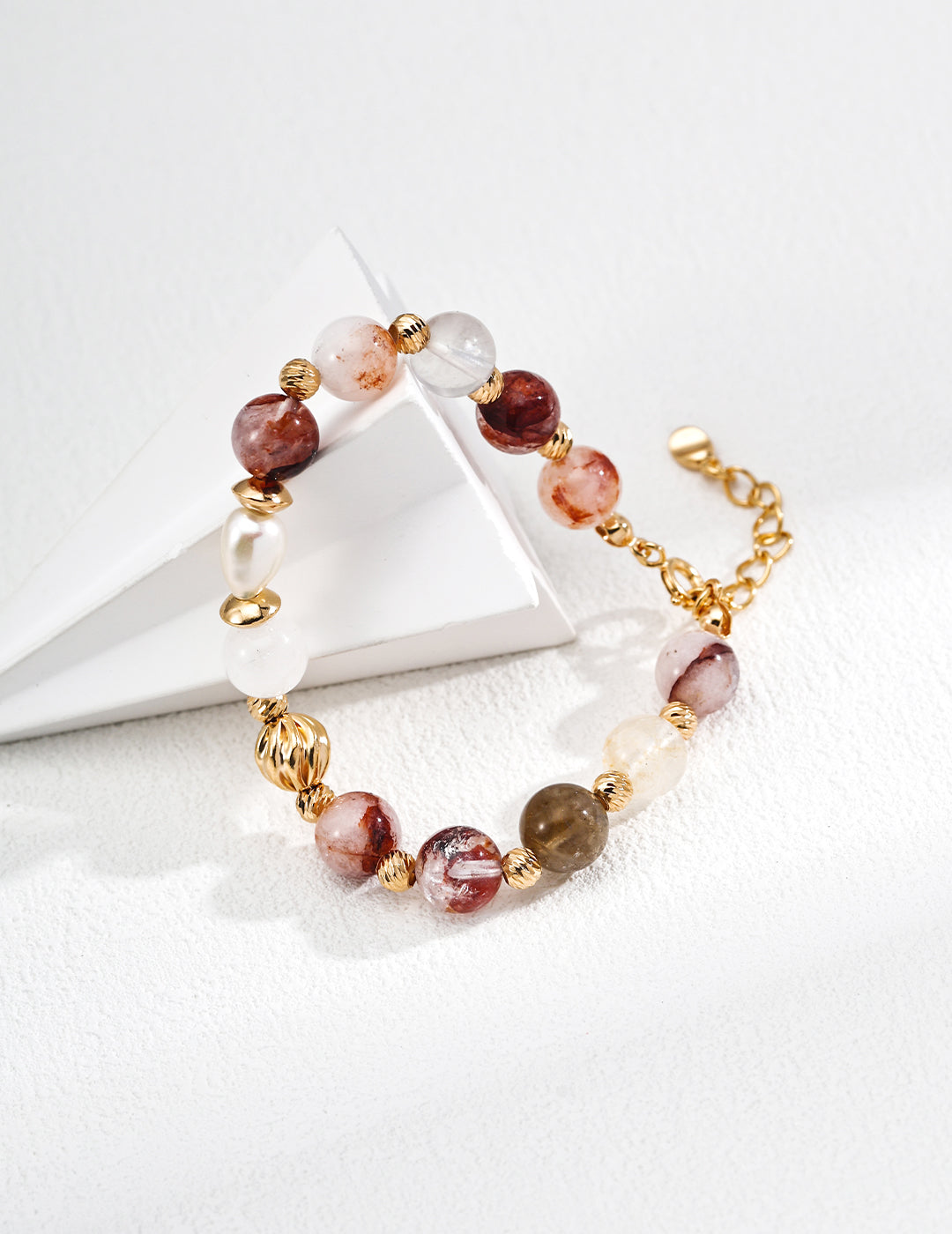 S925 Silver Vintage Natural Pearl & Red Crystal Bead Bracelet
