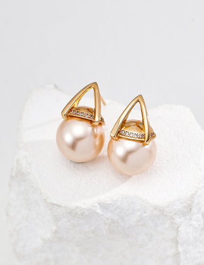 Moonlit Treasure Geometric Pearl Earrings – Contemporary Minimalist Design