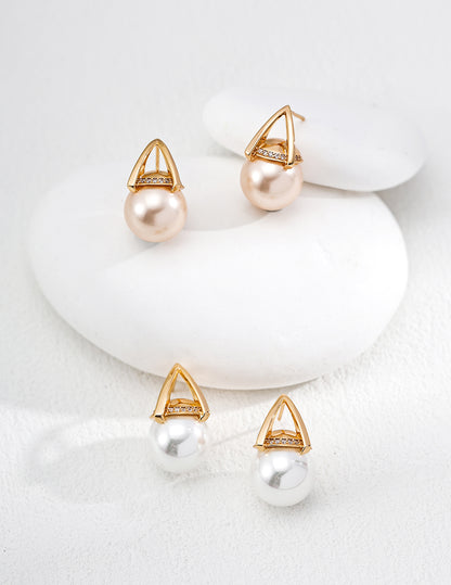 Moonlit Treasure Geometric Pearl Earrings – Contemporary Minimalist Design