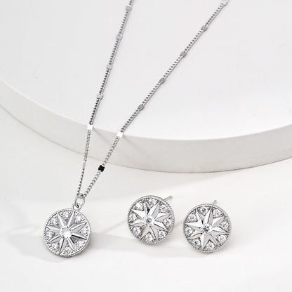 星芒鑲石頸鍊與耳環 | S925純銀設計