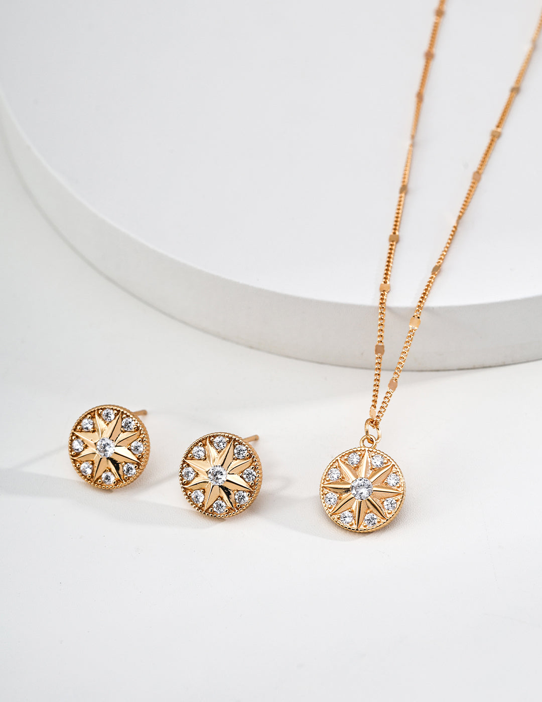 星芒鑲石頸鍊與耳環 | S925純銀設計