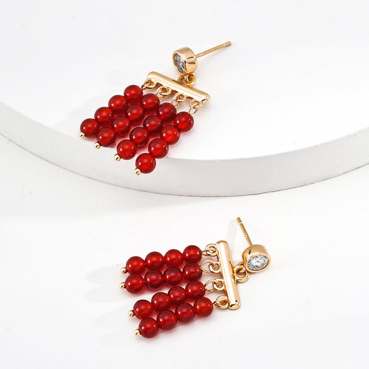  S925簡約紅瑪瑙耳環